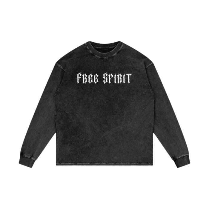 Freespiritsociety Acid Washed Long Sleeve Black 100% Cotton Heavy weight material 320gsm