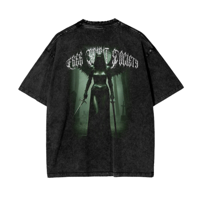 Freespiritsociety Acid Washed Tee shirt Black 100% Cotton Heavy weight material 350gsm