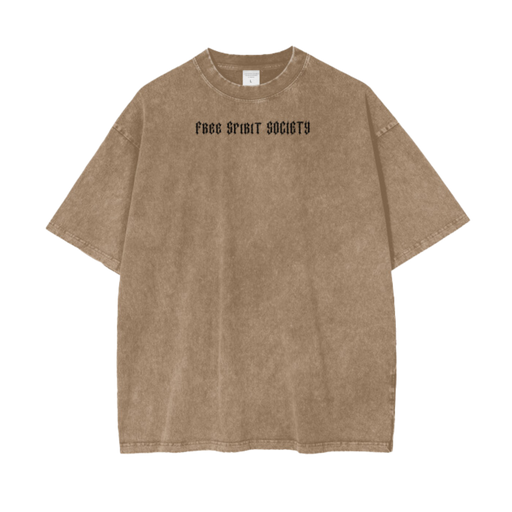 Freespiritsociety Acid Washed Tee Shirt Light Brown 100% Cotton Heavy weight material 320gsm