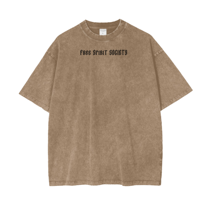 Freespiritsociety Acid Washed Tee Shirt Light Brown 100% Cotton Heavy weight material 320gsm