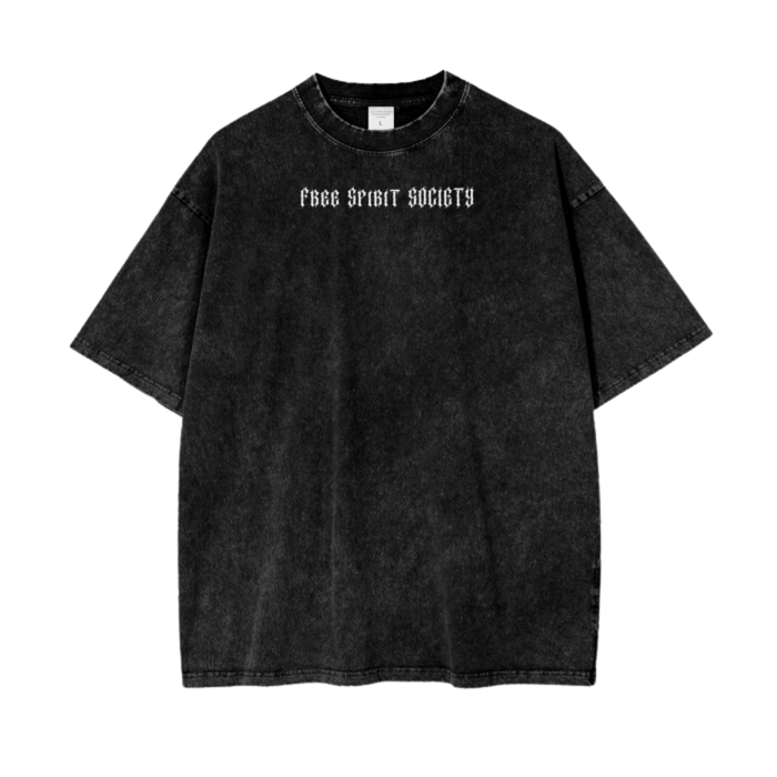 Freespiritsociety Acid Washed Tee Shirt Black 100% Cotton Heavy weight material 320gsm