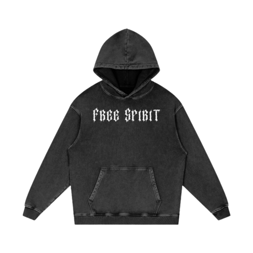 Freespiritsociety Acid Washed Hoodie Black 100% Cotton Heavy weight material 440gsm