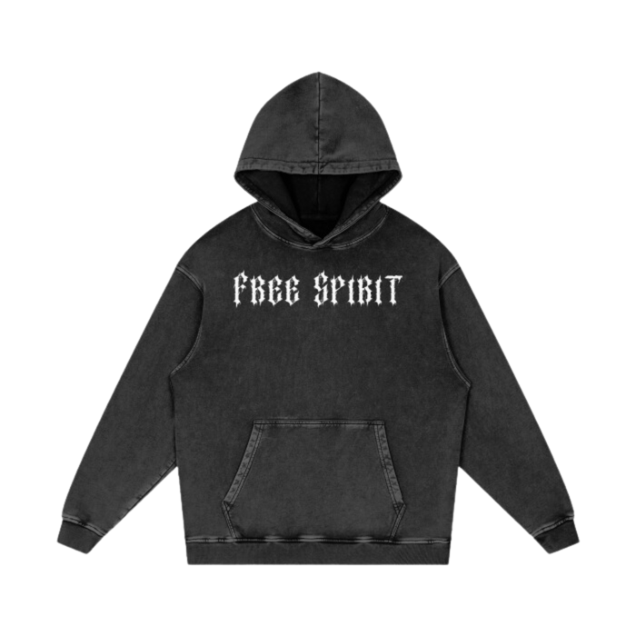 Freespiritsociety Acid Washed Hoodie Black 100% Cotton Heavy weight material 440gsm