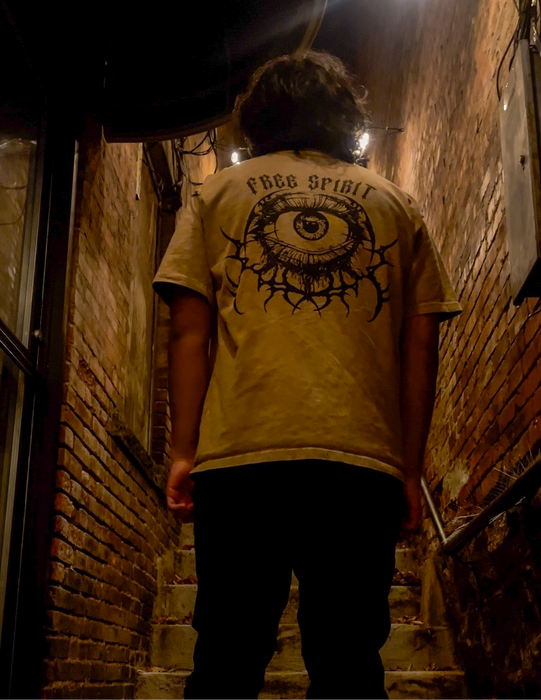 "Free Spirit Society" Distressed T-Shirt | Light Brown